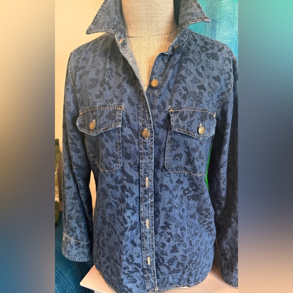 Current/Elliott The Perfect shirt in Indigo leopard denim 2/Small
